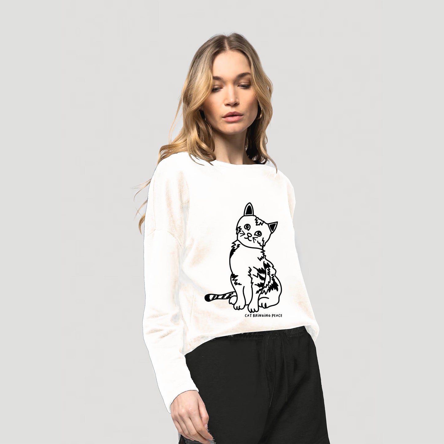 Sweat "Cat bringing peace" ecru