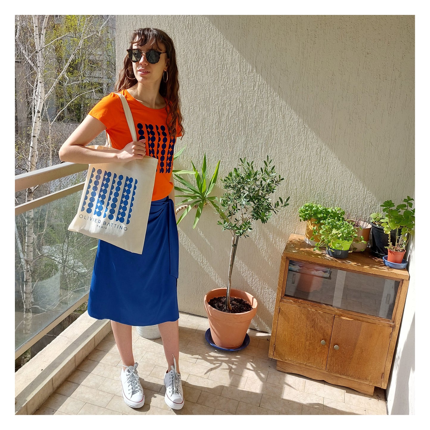 Tee Shirt pois Orange et Marine