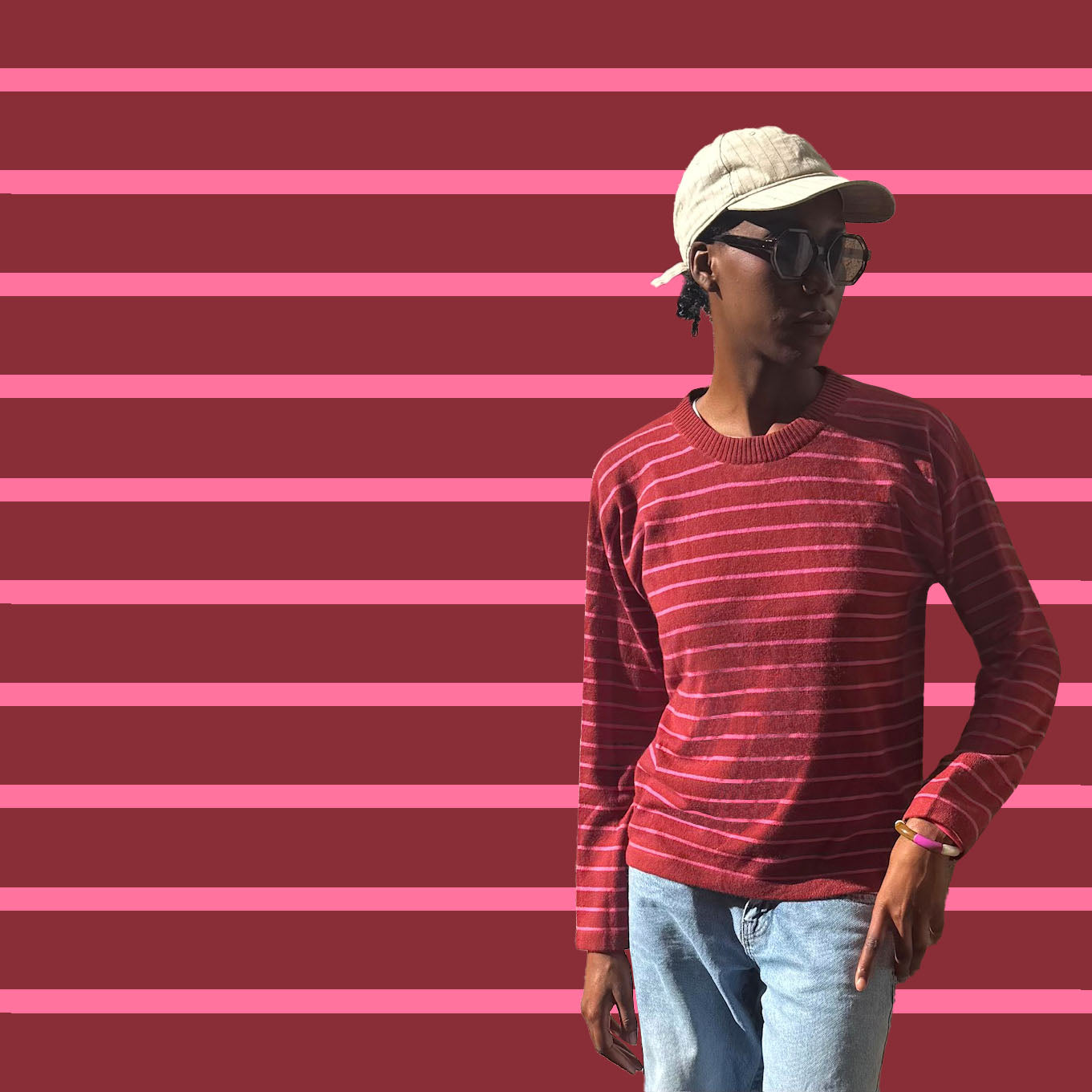 Pull cachemire Gaby bordeaux et rose