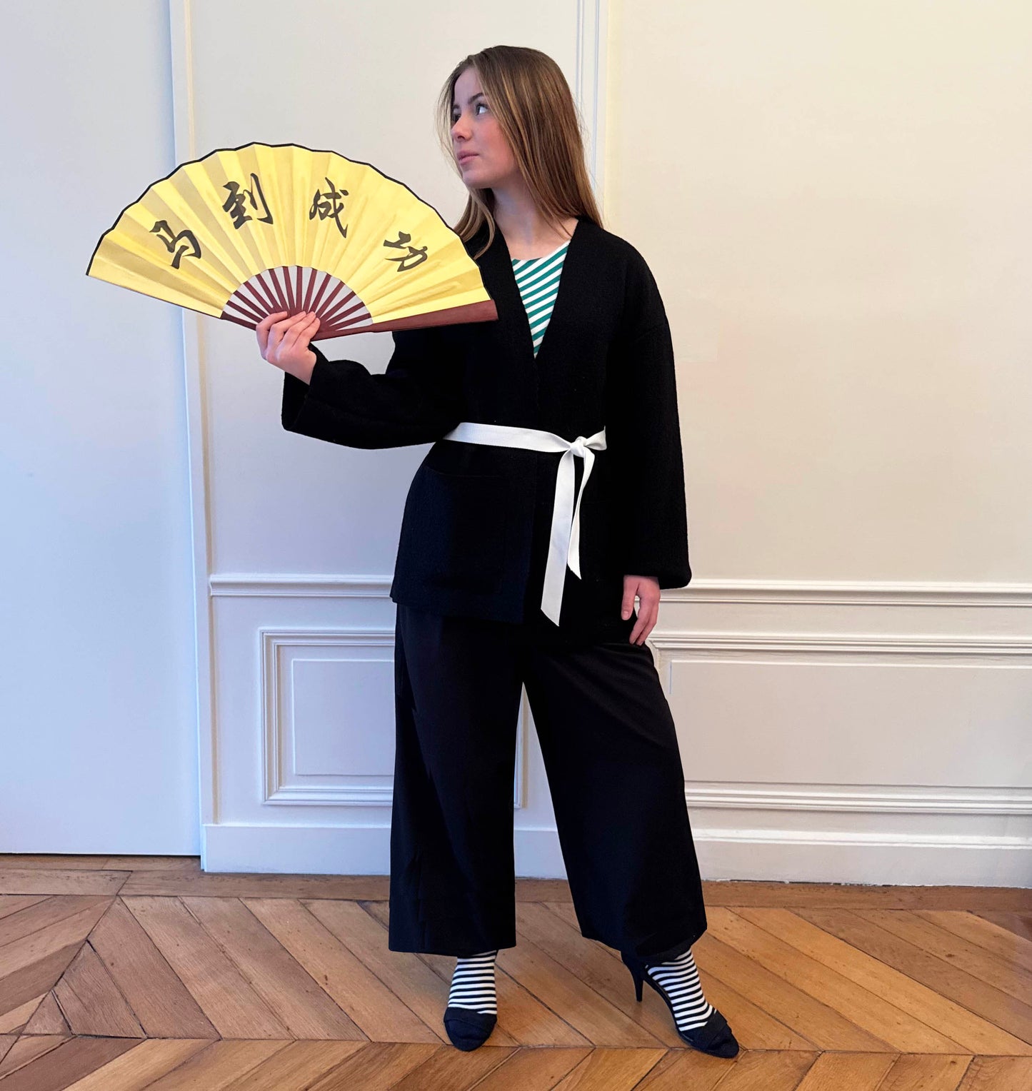 Kimono en pure laine bouillie noir