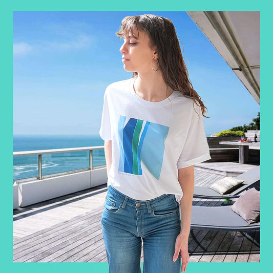 Tee-shirt Oversize motif abstrait bleu Karine Adrover x Olivier Battino