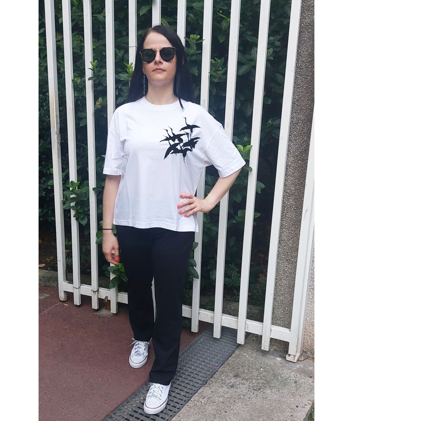 Top "Cigogne" impression velours noir