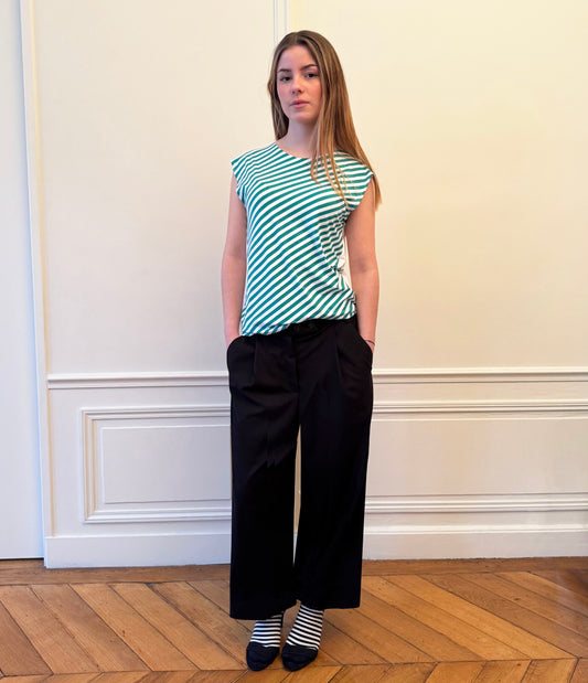 Top Linéa rayé ecru et vert