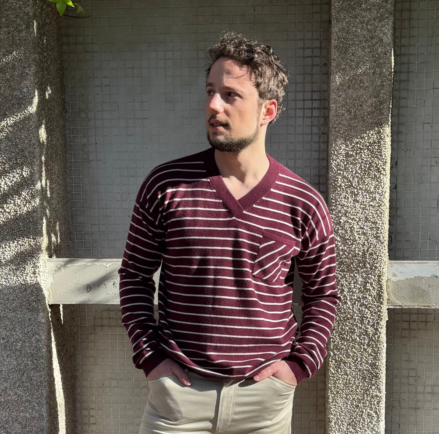 Pull Gabriel cachemire bordeaux blanc