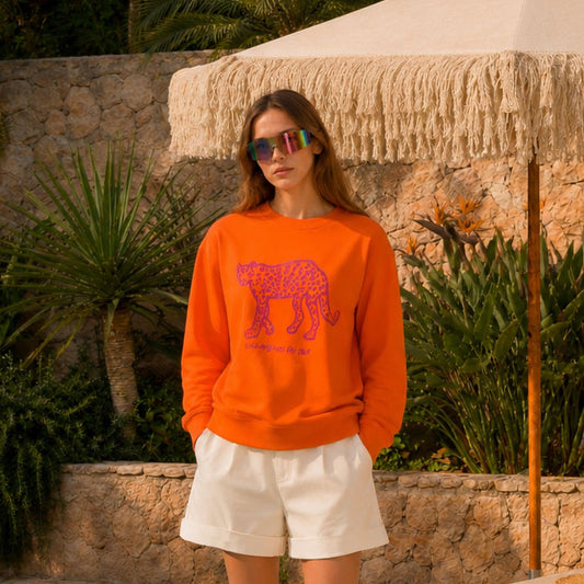 Sweat Panthère orange et fushia